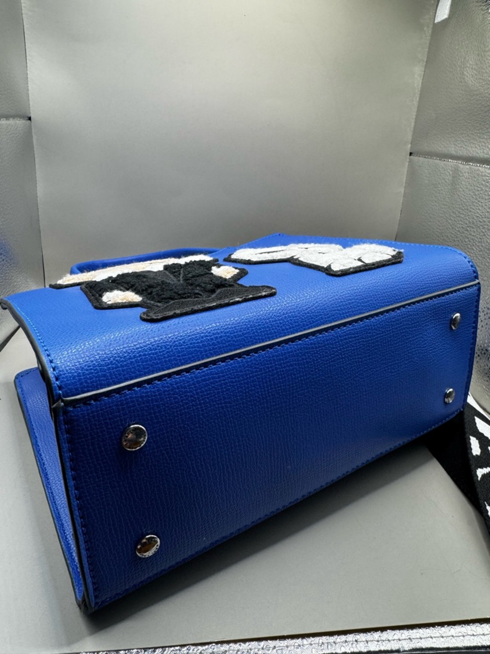 Karl Lagerfeld Royal Blue Leather Satchel with Character Patches - Picture 7 of 10